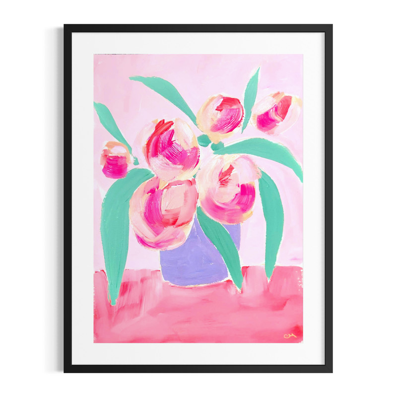 Original Acrylic 9×12 Signed Botanical Floral Wall Art Pink Painting Paper