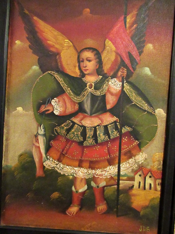 VTG CUZCO PERU OIL on CANVAS RELIGIOUS PAINTING ARCHANGEL SAN RAFAEL; WOOD FRAME gallery