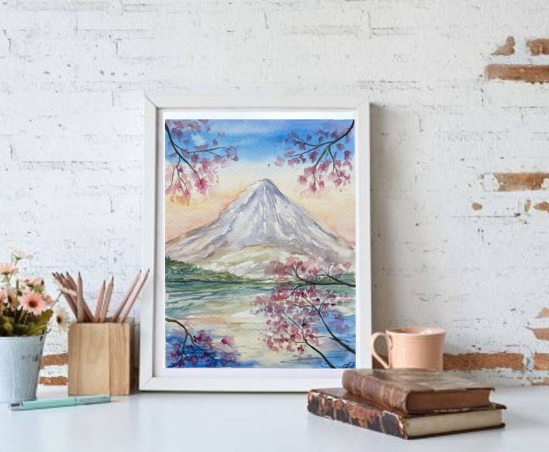 original watercolor Art Mount Fuji Painting Japanese Landscape Art Fujiyama Art gallery