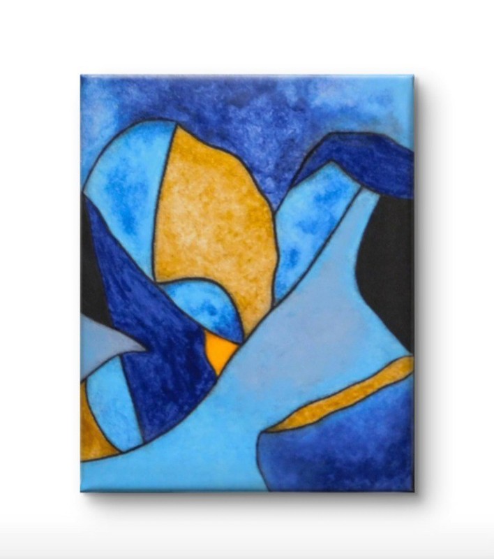 Abstract Blue and Gold Canvas Painting, Medium Unframed Art by Charlene Slie
