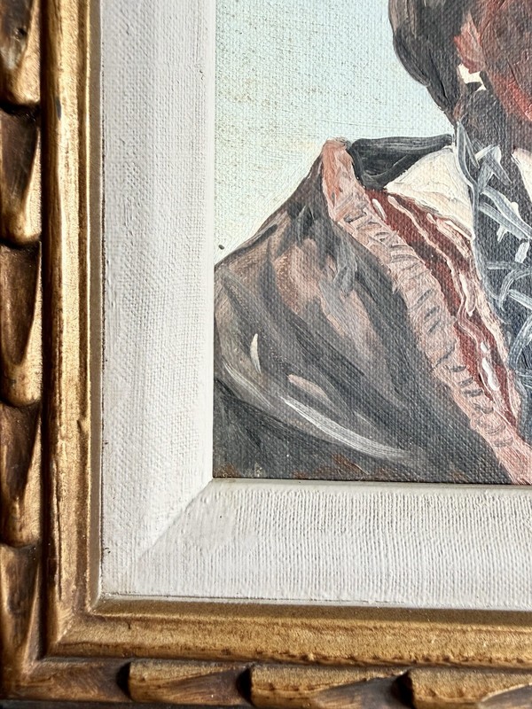 Vtg Oil Painting Of Native American Cheyenne Chief Whirlwind, Gold Frame, Signed gallery