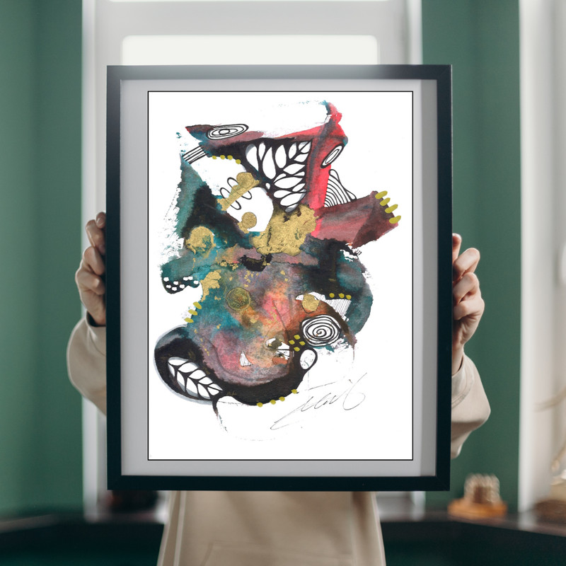 Original mixed media ink glitter drawing 5x7 | One of a Kind Art | COA | MItak gallery