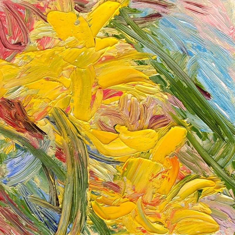 Enchanting Oil Painting Yellow Flowers. Original. Colorful Miniature Fine Art