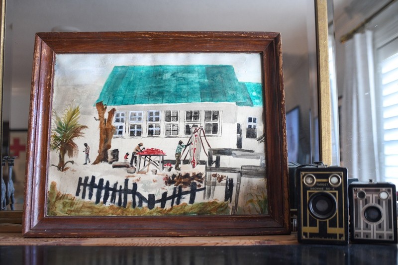 African American Outsider Folk Art Painting Southern Island Farm Scene