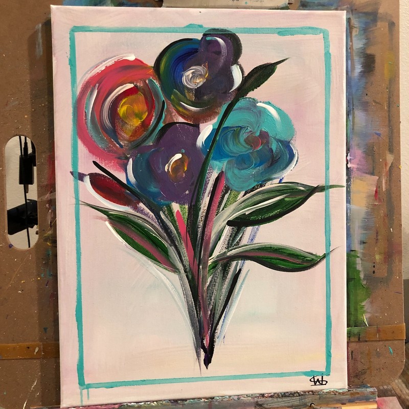 WS original flowers for mom hand painted 12X16 canvas abstract modern fine art gallery