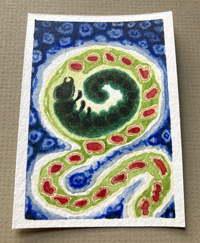ACEO Original Watercolor Weird Surrealism Fantasy Insect Bug Artist Signed