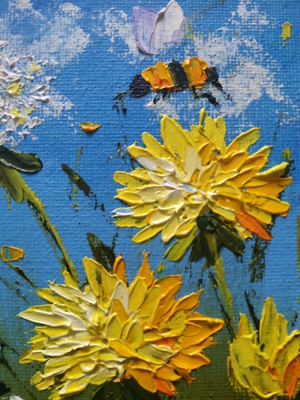 Dandelions Oil Painting Wildflowers Impasto Original art Unframed 8x6 inches gallery