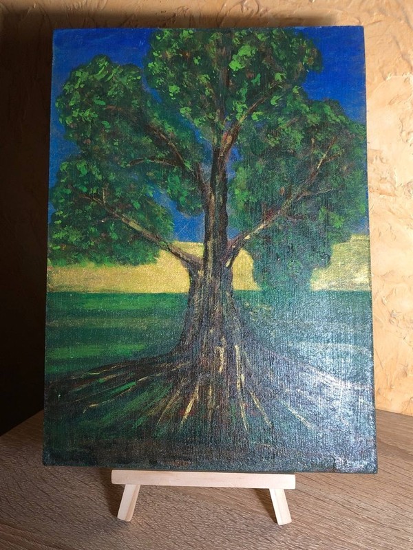 Original Painting Oak Landscape Acrylic Gold 8X12 inches Exclusive Handmade gallery