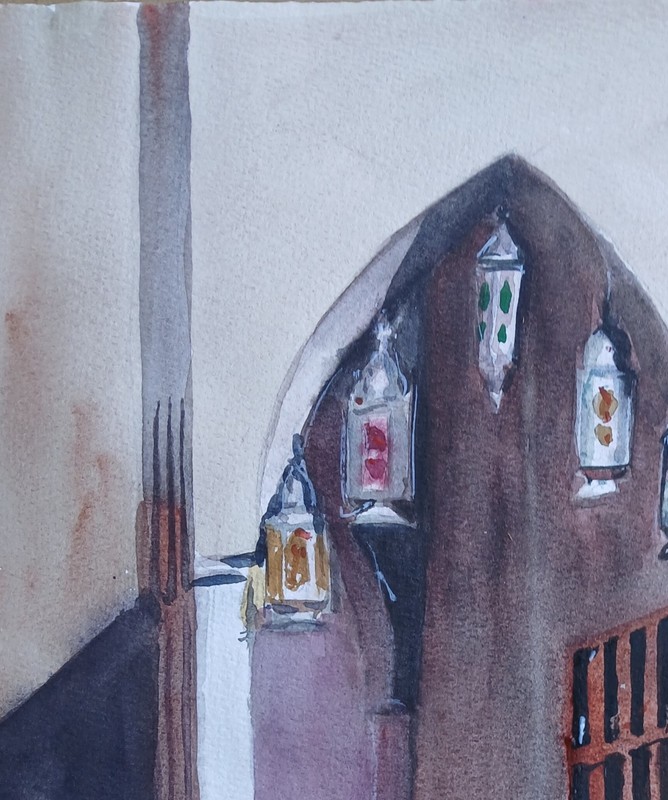Watercolor Original Painting Traditional Bazaar, Oman 12" x 16" NOT A PRINT gallery
