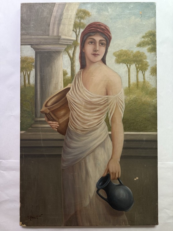 Exquisite European Oil Painting – Classical Female Figure – Old Master Manner
