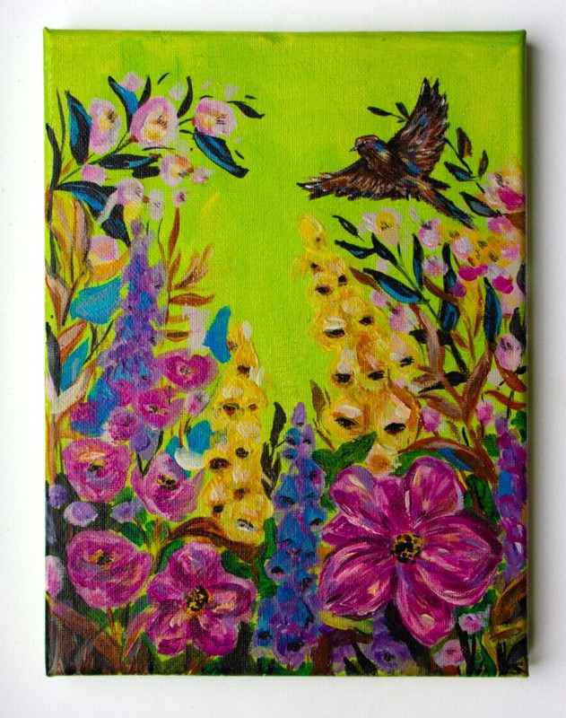Original Acrylic Painting on Canvas – Bird in the Field
