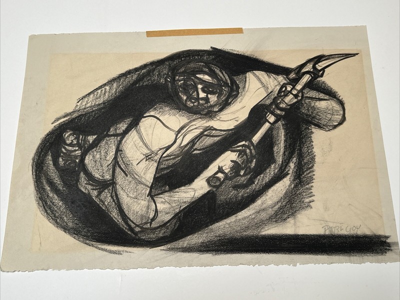 WALTER PEREGOY PAINTING DRAWING WORKER MAN INDUSTRIAL PICKAXE MID CENTURY CUBISM gallery