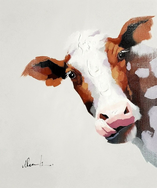 Brown Cow, 20×24, Hand painted on Giclee Canvas,