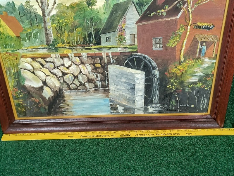 Vintage 1958 Large Wood Framed 3D Oil Painting "Old Mills" Georgia Artist Signed gallery