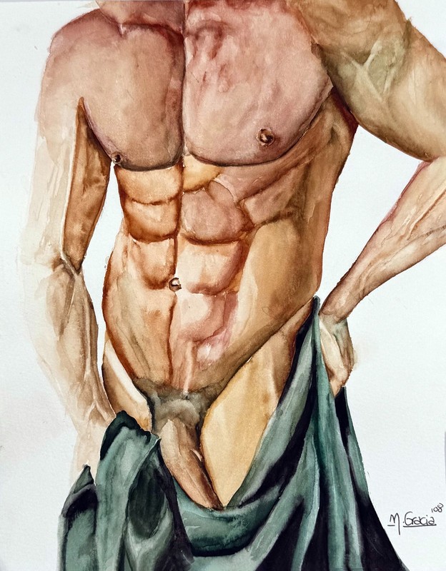 ORIGINAL MALE NUDE WATERCOLOR – Barcelona ARTIST SIGNED