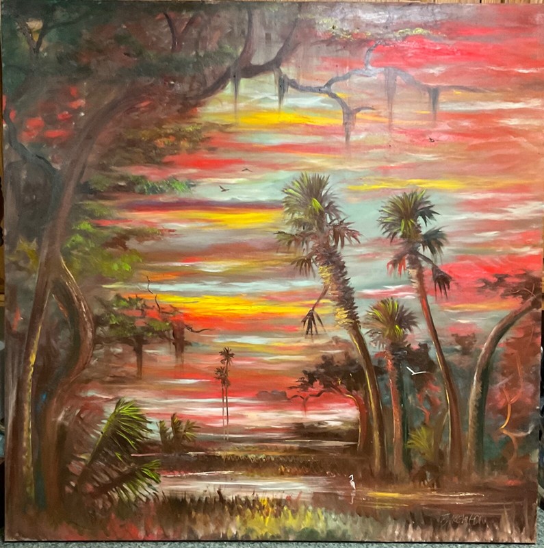 🔥TRACY NEWTON( EVERGLADES )Son of Florida Highwaymen Sam Newton 39” x 39”