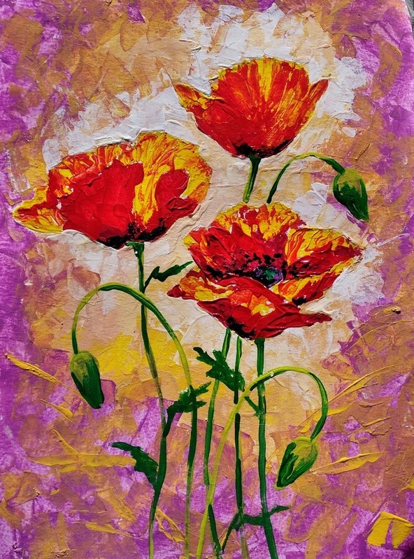 Akimova: POPPIES, FLOWER, garden, Original painting