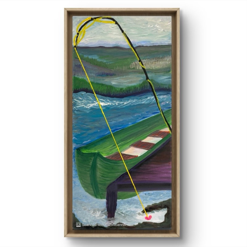 BLESSED#706 Canoe Heart 24×12 Canvas Original Acrylic Painting