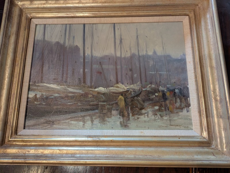 Don Stone Original Oil, Framed, «Rainy Day T-Wharf»