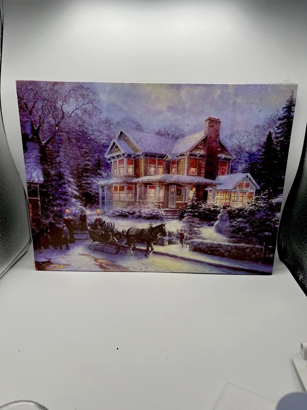 Gift craft ‘Light Up’ MDF LED Canvas Print Victoria Style House Winter Scene gallery
