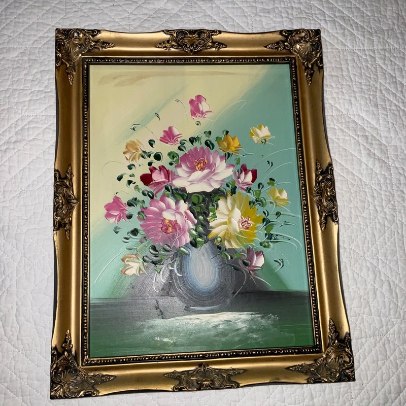 Vintage roses floral flower original PAINTING hand painted yellow pink gallery