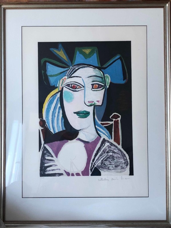 Pablo Picasso «Buste De Femme Au Chapeau Bleu» Painting Framed Lithograph Signed