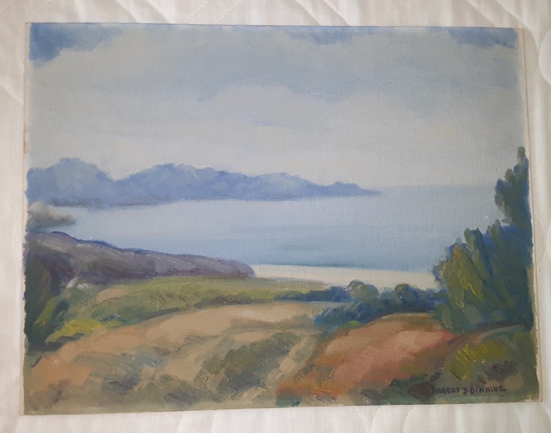 Robert J. Dinning (1887-1946) California Landscape Painting «Calm Bay»