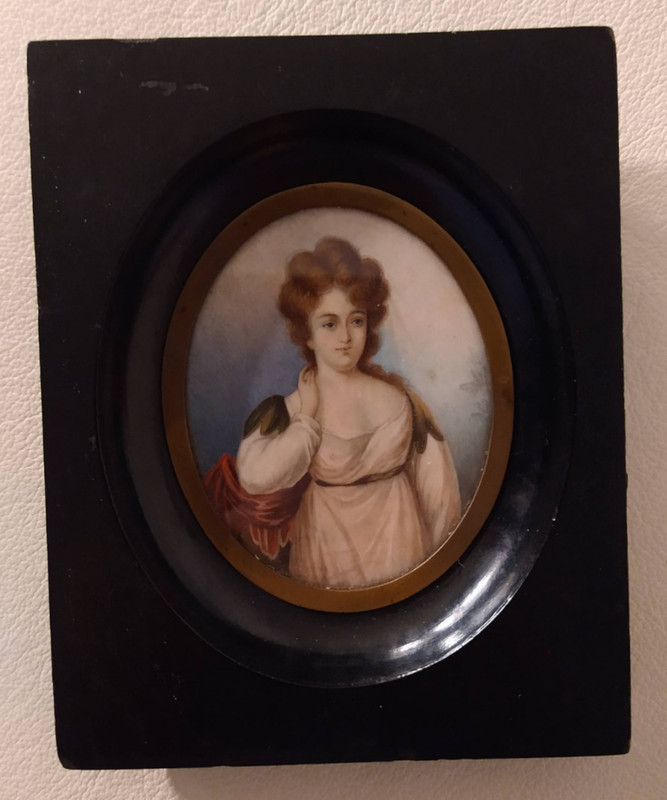 Miniature Portrait Painting English or French woman in neoclassic dress 19th c gallery