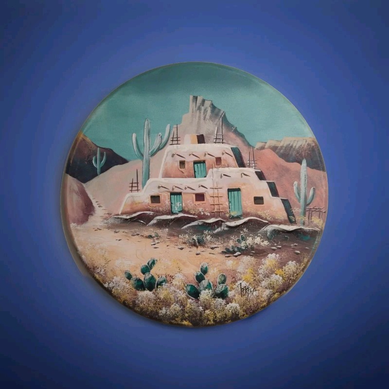 Unique Oil Painting / 3-D Sculpture * Arizona Desert Pueblo Scene * By: «Teresa»