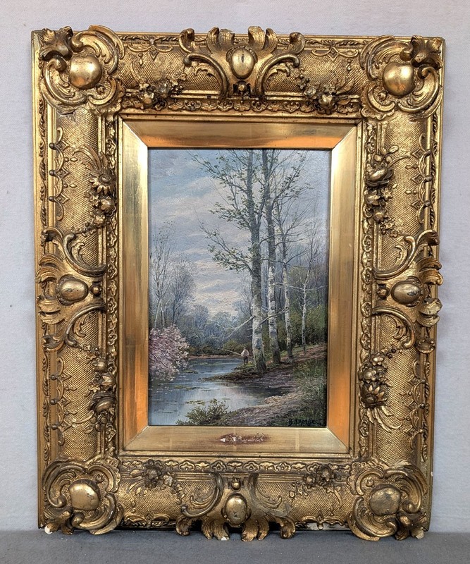 B. Lambert d.i. Karl Kaufmann 1843-1901 Oil Painting Antique Spring in the Black Forest