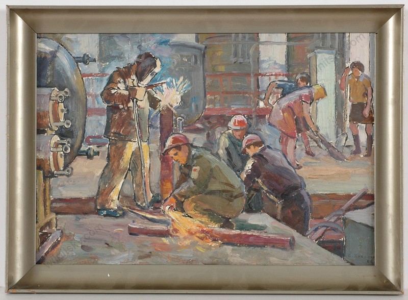 Sergei Khokhalev (b.1916), «In Factory», 1968, Oil Painting