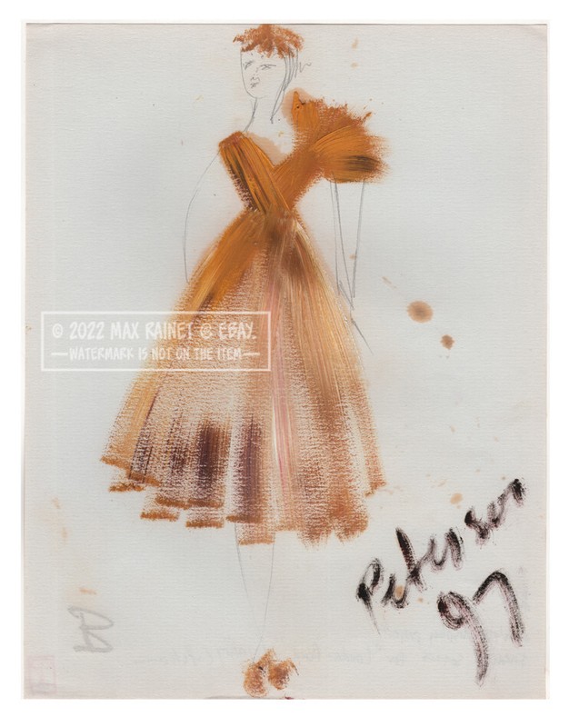C Peterson 1997 Fashion Walk #31 Lady in Golden Drape Dress w Hat * OIL PAINTING
