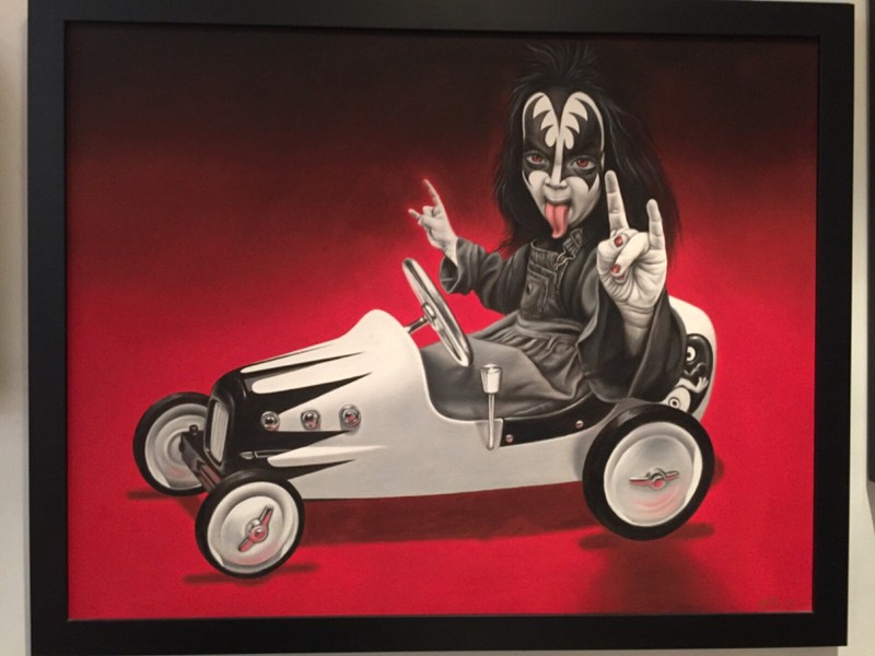 Ron English, Kiss Kid in Kar, unique, oil on canvas, 2000, framed, one owner