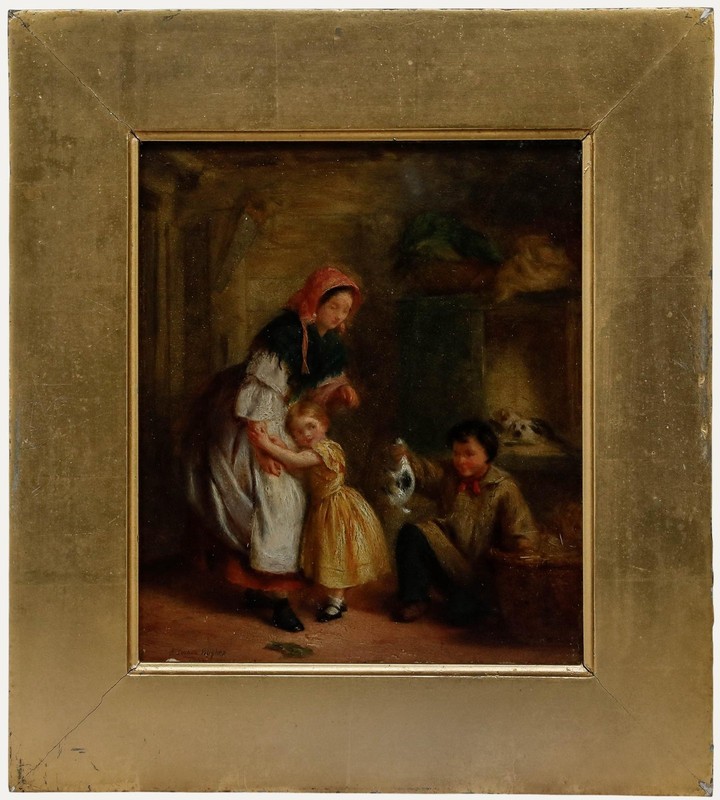 Edwin Hughes (1842-1922) – Miniature Mid 19th Century Oil, Pet Rabbits