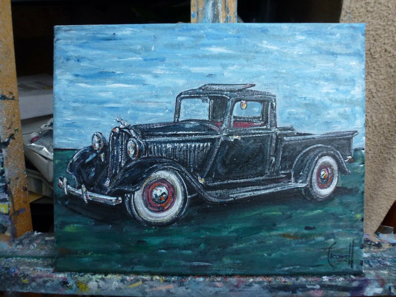 1934 DODGE PICKUP truck new original art 8x10 canvas painting signed Crowell gallery