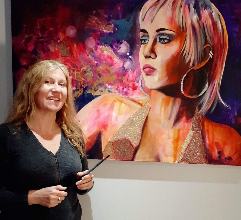 Miley Cyrus Painting, artwork, glittery, Sexy Contemporary Art, Musician Singer