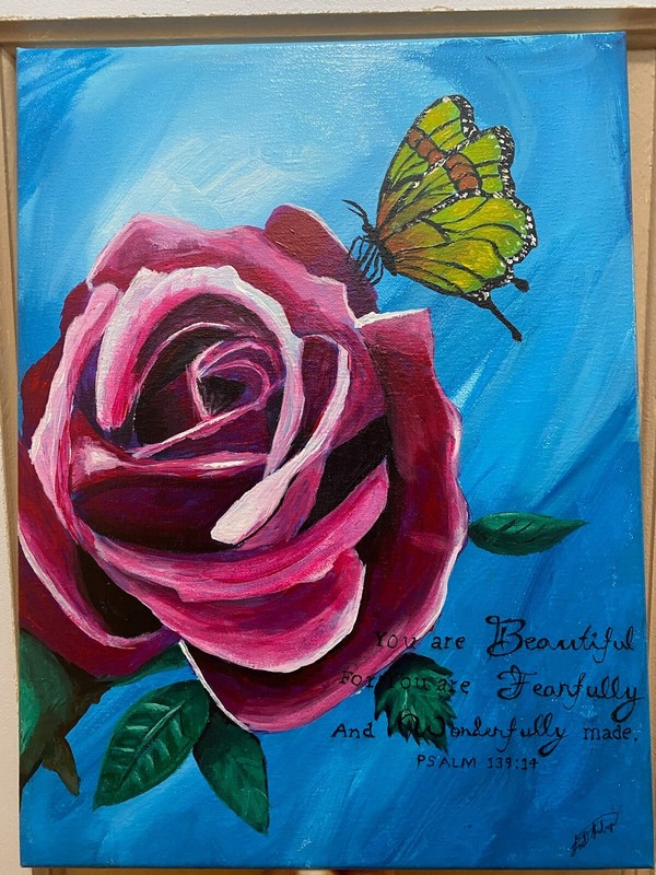 Psalm 139: 14 Rose and Butterfly Painting 11×16×0.5 Inch