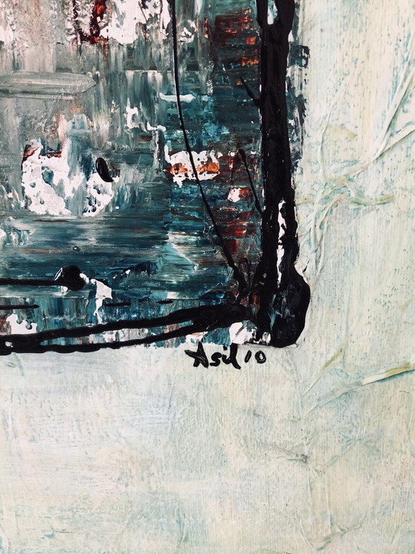 Original Abstract Acrylic Collage Painting By Lisa Carney: “Faded Peppermint” gallery