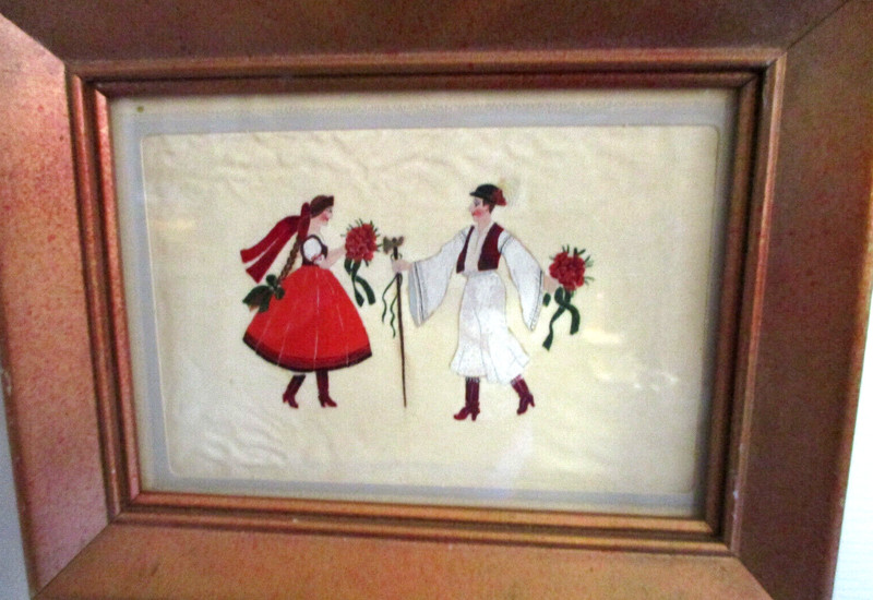 Vintage Ethnic Dancers Picture Painted on Silk Fine Details 9 x 7 France Italy