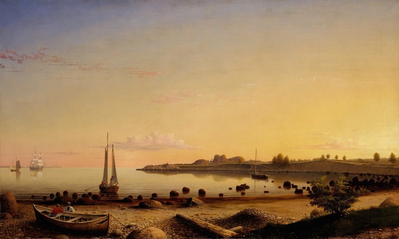 Oil Painting repro Fitz Hugh Lane – Stage Fort across Gloucester Harbor