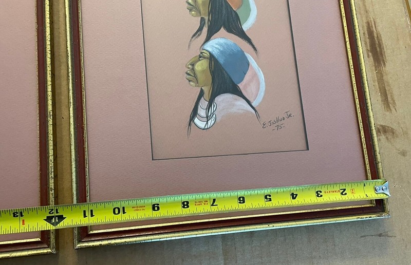Pair Indian Watercolor Paintings Joshua jr You You Know Know Framed Sioux gallery