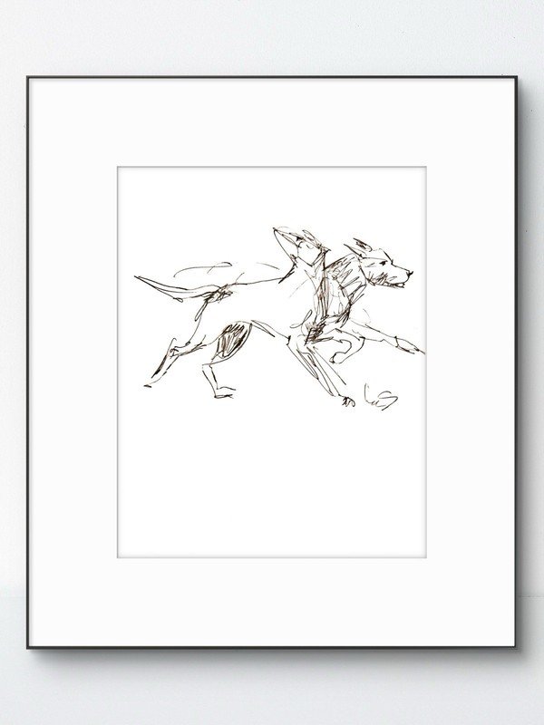 Original Abstract Expressionism 9×12 Dogs Paper Ink Handmade Wall Art Signed 19