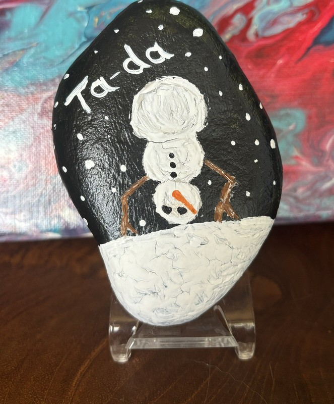 Hand Painted Rock/Stone «Fun Snowman» Collectible Garden Decor Art OOAK
