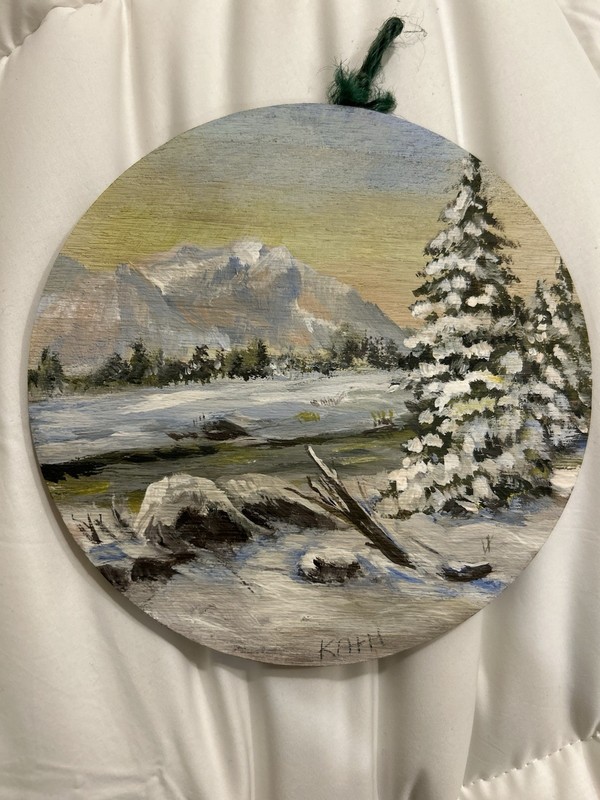 Original Oil Painting Winter Landscape On Wood Signed Dated 1999
