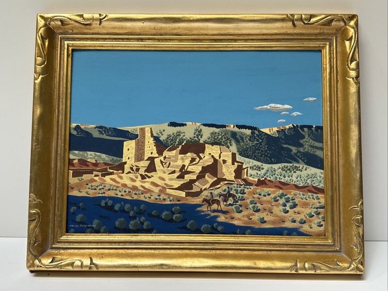 ANTIQUE ARIZONA DESERT PAINTING MEN ON HORSEBACK HARRY BORGMAN LISTED FAMOUS