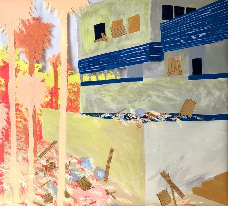 SALTON SEA PALM TREE HOTEL ORIGINAL ARTWORK ACRYLIC PAINTING 38x34inch 