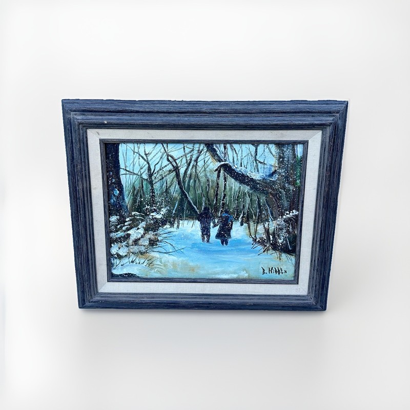 Original Signed B. Hilsen Winter Landscape Oil Painting on Canvas Framed 16×14