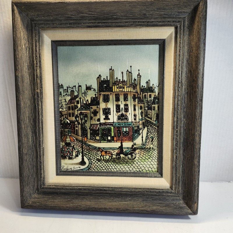 Original Oil On Canvas Parisian Street Scene By French Artist Robert Scott 16×13