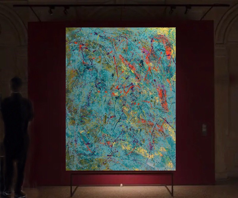 Jackson Pollock style￼ Profession￼al Painting 81” X 62”(6ft 9in)Abstract Modern gallery