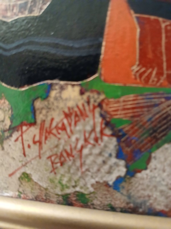 Mid Century Thai Painting Signed P. Chaemduang Bangkok gallery
